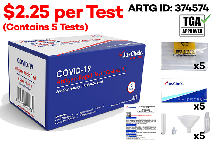 $2.25 per Test - JusChek COVID-19 Rapid Antigen Test Kit - Oral Fluid