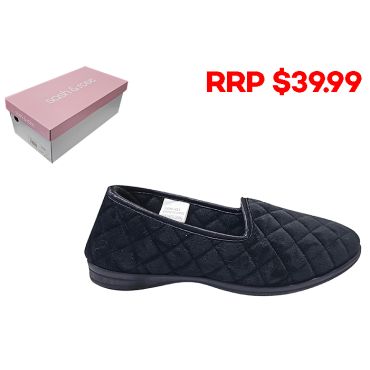 Sash & Rose Women's Quilted Slippers - Queenie Black