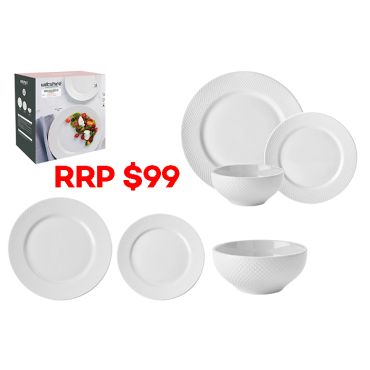 Wiltshire White Stipple Embossed Dinner Set 12 Piece