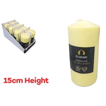 Classic Unscented Pillar Candles - Cream 15cm