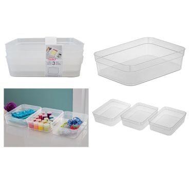 Sterilite Set of 3 Large Storage Trays - Clear